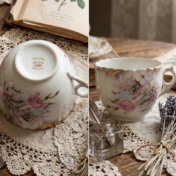 Dresden Other - Dresden Porcelain Pink Floral Gold-Trim Teacup